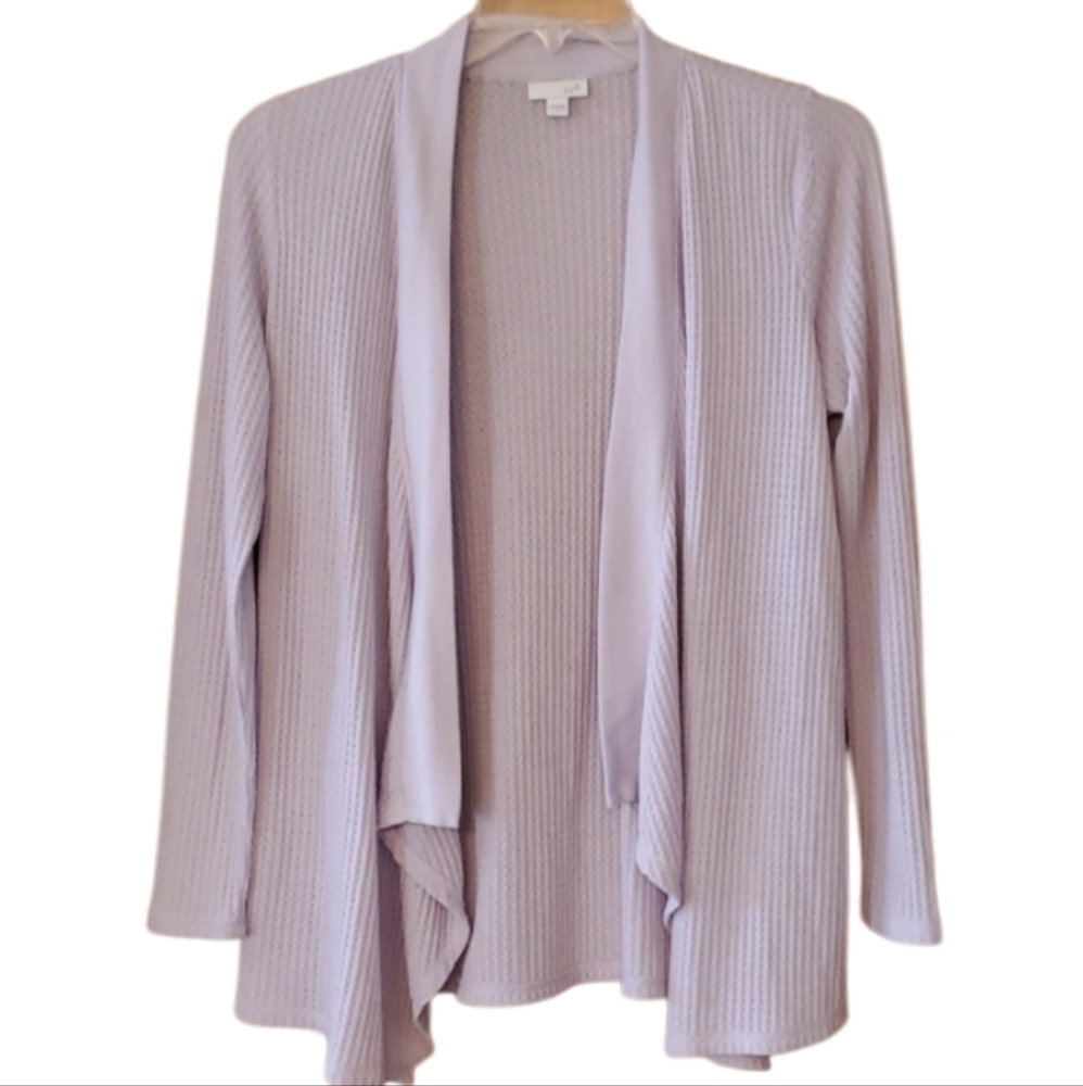 J Jill Womans Lavender Purple Waffle Weave Open Cardigan Size Small